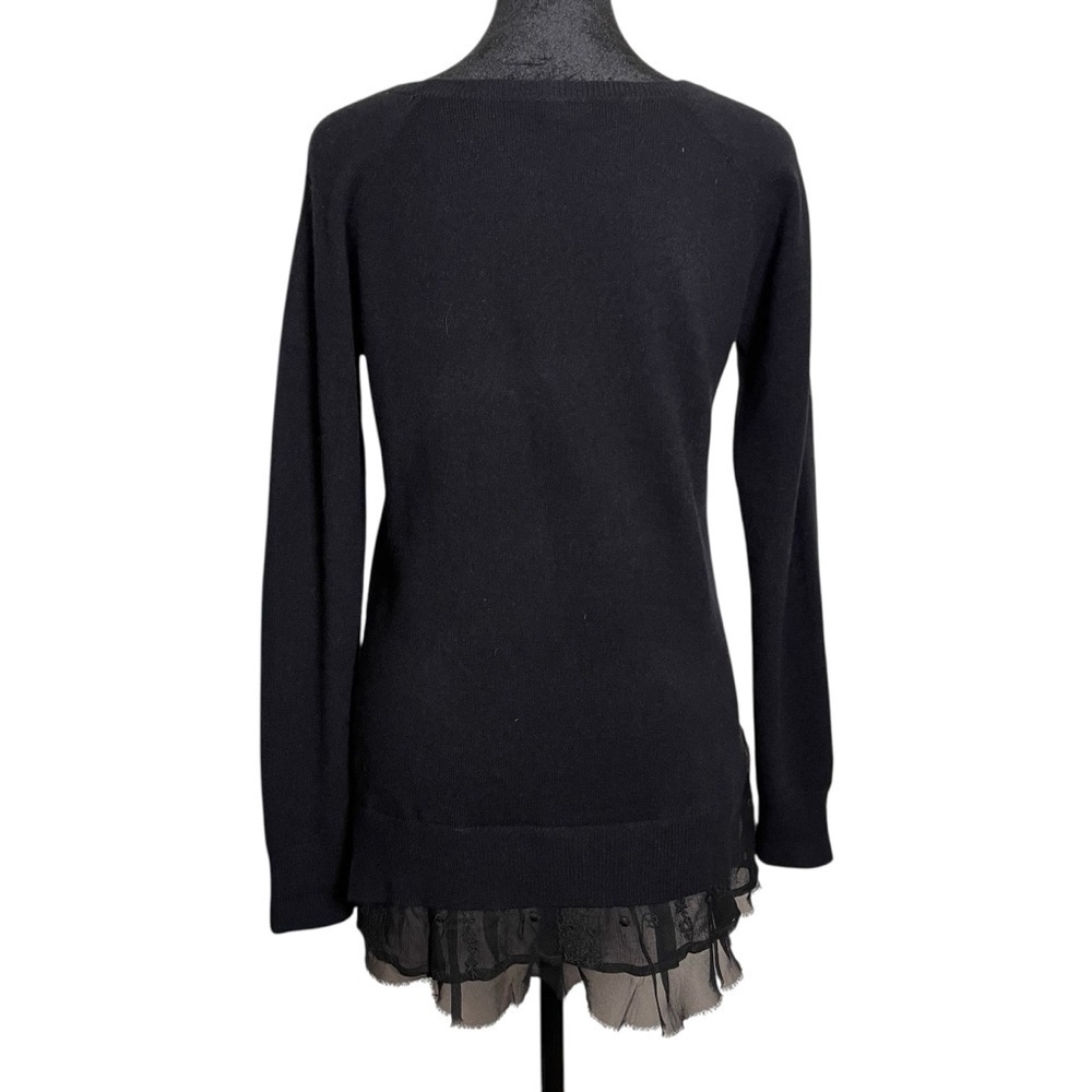 Garnet Hill Black Minimalist Romantic Lace Hem Cashmere Sweater Size XS - Picture 9 of 13